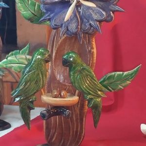 Wooden hand carved Parrots with flower decor